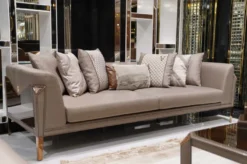 Casa Padrino Luxus Sofa Grau / Dunkelbraun / Kupfer - Wohnzimmer Sofa - Hotel Sofa - Wohnzimmer Möbel - Hotel Möbel - Luxus Möbel - Wohnzimmer Einrichtung - Luxus Einrichtung - Luxus Qualität