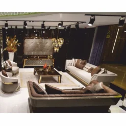 Casa Padrino Luxus Sofa Grau / Gold 263 cm - Wohnzimmer & Hotel Möbel