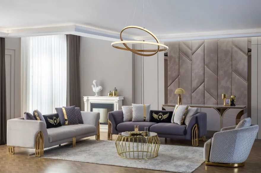 Casa Padrino Luxus Sofa Grau / Gold 230 x 90 x H. 77 cm - Wohnzimmer Sofa - Hotel Sofa - Wohnzimmer Möbel - Hotel Möbel - Luxus Möbel - Wohnzimmer Einrichtung - Luxus Einrichtung