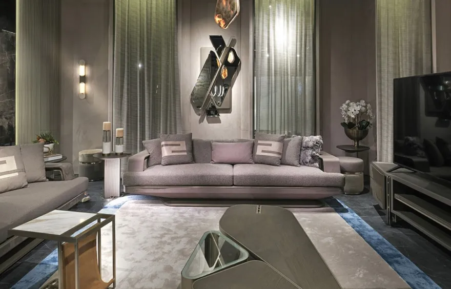 Casa Padrino Luxus Sofa Grau / Silber 270 x 94 x H. 76 cm - Wohnzimmer Sofa - Hotel Sofa - Wohnzimmer Möbel - Wohnzimmer Einrichtung - Hotel Möbel - Luxus Möbel - Luxus Einrichtung