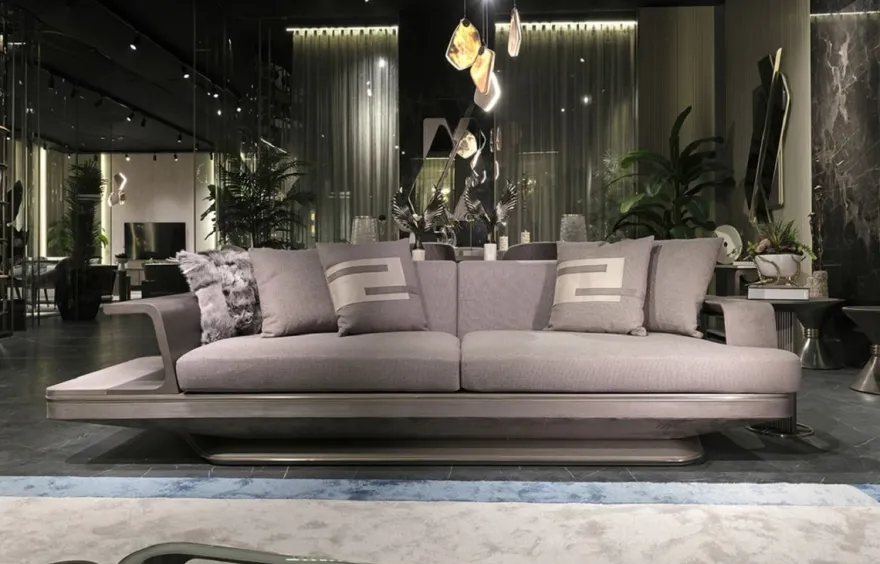 Casa Padrino Luxus Sofa Grau / Silber 290 x 94 x H. 76 cm - Wohnzimmer Sofa - Hotel Sofa - Wohnzimmer Möbel - Wohnzimmer Einrichtung - Hotel Möbel - Luxus Möbel - Luxus Einrichtung