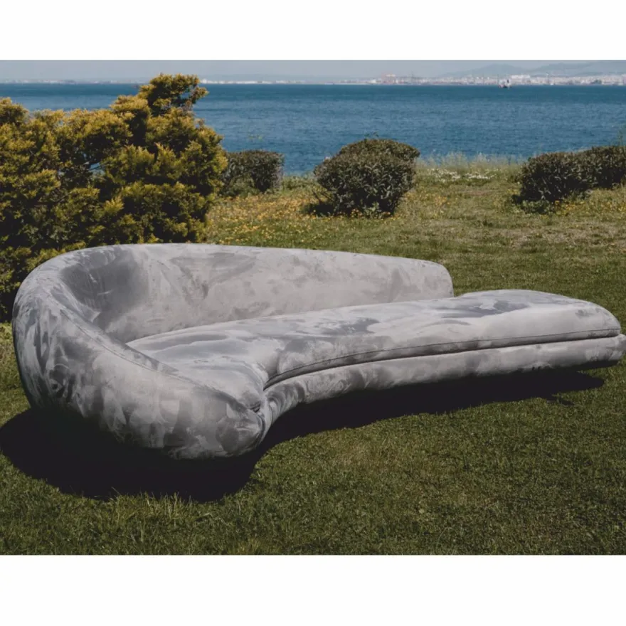 Casa Padrino Luxus Sofa Grau / Schwarz 300 cm - Gebogenes Wohnzimmer & Hotel Sofa