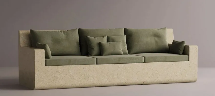 Casa Padrino Luxus Sofa Grün / Creme 270 cm - Modulares Wetterfestes Beton Sofa