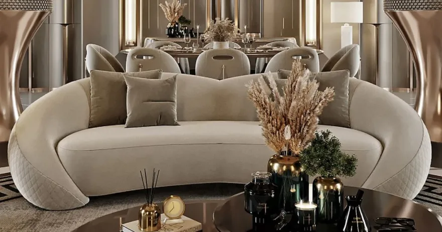 Casa Padrino Luxus Sofa Hellgrau / Kupfer 270 x 102 x H. 73 cm - Wohnzimmer Sofa - Hotel Sofa - Wohnzimmer Möbel - Wohnzimmer Einrichtung - Hotel Möbel - Luxus Möbel - Luxus Einrichtung