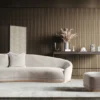 Casa Padrino Luxus Sofa Hellgrau / Messing 308 x 110 x H. 90 cm - Gebogenes Wohnzimmer Sofa - Hotel Sofa - Wohnzimmer Möbel - Hotel Möbel - Luxus Möbel - Luxus Einrichtung - Wohnzimmer Einrichtung