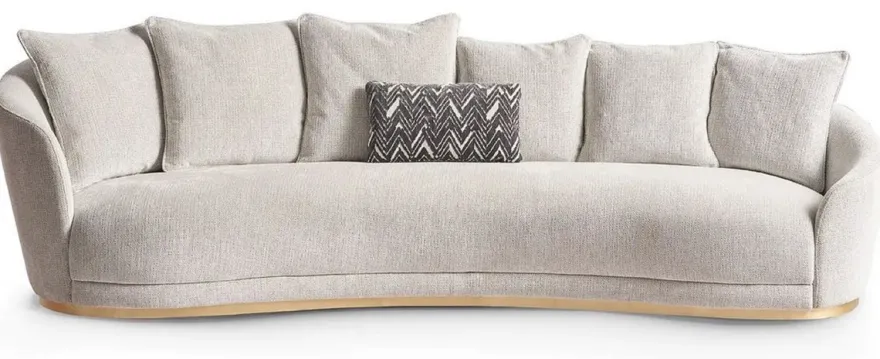 Casa Padrino Luxus Sofa Hellgrau / Messing 308 x 110 x H. 90 cm - Gebogenes Wohnzimmer Sofa - Hotel Sofa - Wohnzimmer Möbel - Hotel Möbel - Luxus Möbel - Luxus Einrichtung - Wohnzimmer Einrichtung