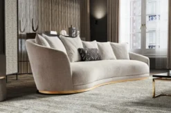 Casa Padrino Luxus Sofa Hellgrau / Messing 308 x 110 x H. 90 cm - Gebogenes Wohnzimmer Sofa - Hotel Sofa - Wohnzimmer Möbel - Hotel Möbel - Luxus Möbel - Luxus Einrichtung - Wohnzimmer Einrichtung