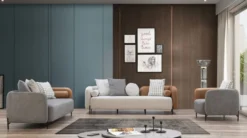 Casa Padrino Luxus Sofa Hellgrau / Braun / Schwarz 255 x 90 x H. 70 cm - Wohnzimmer Sofa - Wohnzimmer Möbel - Luxus Möbel - Luxus Einrichtung