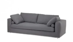 Casa Padrino Luxus Sofa in Dunkelgrau mit poliertem Stahl Sockel, 222 x 100 x 80 cm