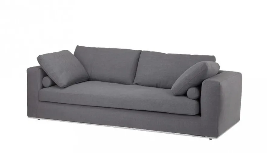 Casa Padrino Luxus Sofa in Dunkelgrau mit poliertem Stahl Sockel, 222 x 100 x 80 cm