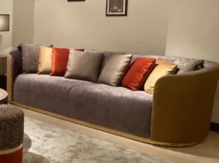 Casa Padrino Luxus Sofa Lila / Beige / Dunkelbraun / Gold - Wohnzimmer Sofa - Hotel Sofa - Luxus Möbel