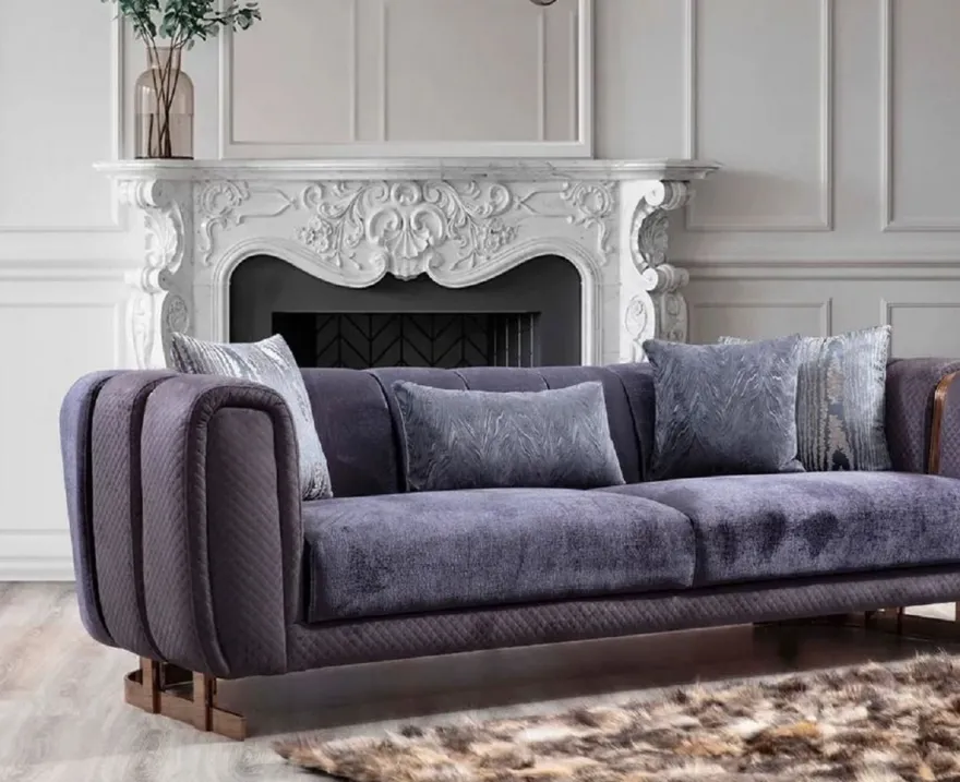 Casa Padrino Luxus Sofa Lila / Kupfer 240 x 100 x H. 60 cm - Modernes Wohnzimmer Sofa - Luxus Wohnzimmer Möbel