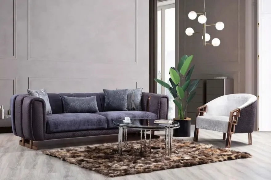 Casa Padrino Luxus Sofa Lila / Kupfer 240 x 100 x H. 60 cm - Modernes Wohnzimmer Sofa - Luxus Wohnzimmer Möbel