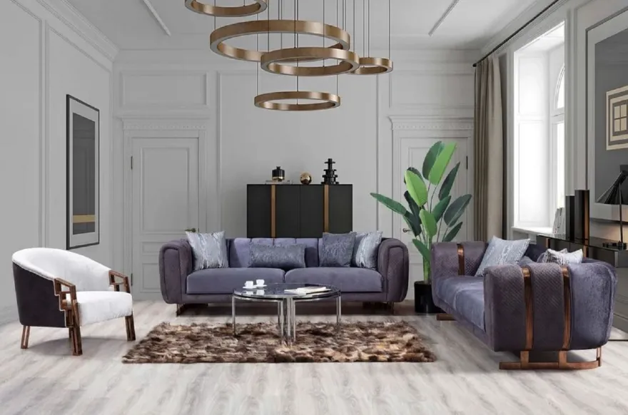Casa Padrino Luxus Sofa Lila / Kupfer 240 x 100 x H. 60 cm - Modernes Wohnzimmer Sofa - Luxus Wohnzimmer Möbel