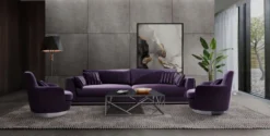 Casa Padrino Luxus Sofa Lila / Silber 300 x 102 x H. 61 cm - Wohnzimmer Sofa mit dekorativen Kissen - Luxus Wohnzimmer Möbel