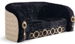 Casa Padrino Luxus Sofa mit Metall Ornamenten Schwarz / Beige / Gold 192 x 103 x H. 80 cm - Luxus Wohnzimmer & Hotel Möbel - Erstklassische Qualität - Made in Italy