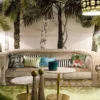 Casa Padrino Luxus Sofa mit Metall Ornamenten Beige / Gold 260 x 103 x H. 80 cm - Luxus Wohnzimmer & Hotel Möbel - Erstklassische Qualität - Made in Italy