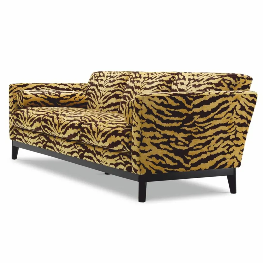 Casa Padrino Luxus Sofa mit Tiger Muster Gelb / Braun / Schwarz 239 cm - Wohzimmer & Hotel Möbel
