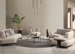 Casa Padrino Luxus Sofa mit verstellbaren Rückenlehnen Beige / Schwarz 240 cm