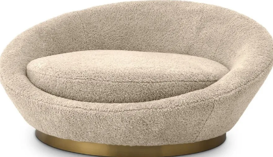 Casa Padrino Luxus Sofa Sandfarben / Messing Ø 147 x H. 74 cm - Rundes Wohnzimmer Sofa - Rundsofa - Wohnzimmer Möbel