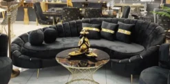 Casa Padrino Luxus Sofa Schwarz / Gold 250 x 70 x H. 80 cm - Wohnzimmer Sofa - Hotel Sofa - Wohnzimmer Möbel - Hotel Möbel - Luxus Möbel - Wohnzimmer Einrichtung - Luxus Einrichtung