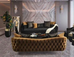 Casa Padrino Luxus Sofa Schwarz / Gold 240 x 100 x H. 80 cm - Wohnzimmer Sofa - Wohnzimmer Möbel - Luxus Möbel - Wohnzimmer Einrichtung - Luxus Einrichtung - Luxus Qualität