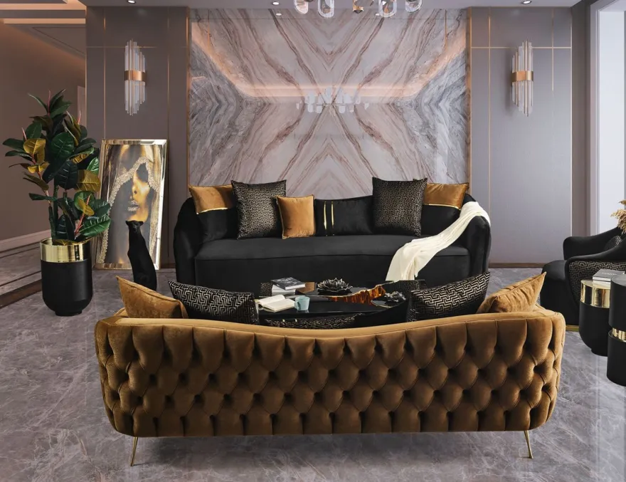 Casa Padrino Luxus Sofa Schwarz / Gold 240 x 100 x H. 80 cm - Wohnzimmer Sofa - Wohnzimmer Möbel - Luxus Möbel - Wohnzimmer Einrichtung - Luxus Einrichtung - Luxus Qualität