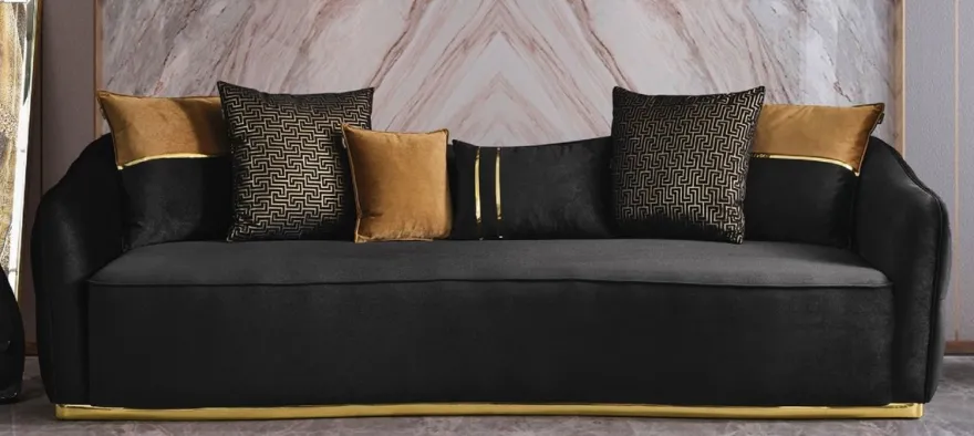 Casa Padrino Luxus Sofa Schwarz / Gold 240 x 100 x H. 80 cm - Wohnzimmer Sofa - Wohnzimmer Möbel - Luxus Möbel - Wohnzimmer Einrichtung - Luxus Einrichtung - Luxus Qualität