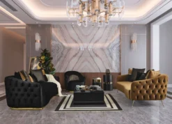 Casa Padrino Luxus Sofa Schwarz / Gold 240 x 100 x H. 80 cm - Wohnzimmer Sofa - Wohnzimmer Möbel - Luxus Möbel - Wohnzimmer Einrichtung - Luxus Einrichtung - Luxus Qualität