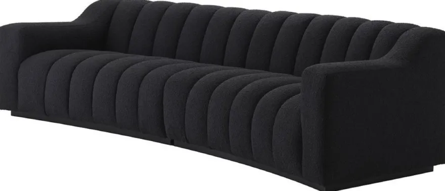 Casa Padrino Luxus Sofa Schwarz 300 x 100 x H. 78,5 cm - Leicht gebogenes Wohnzimmer Sofa - Hotel Sofa - Luxus Qualität