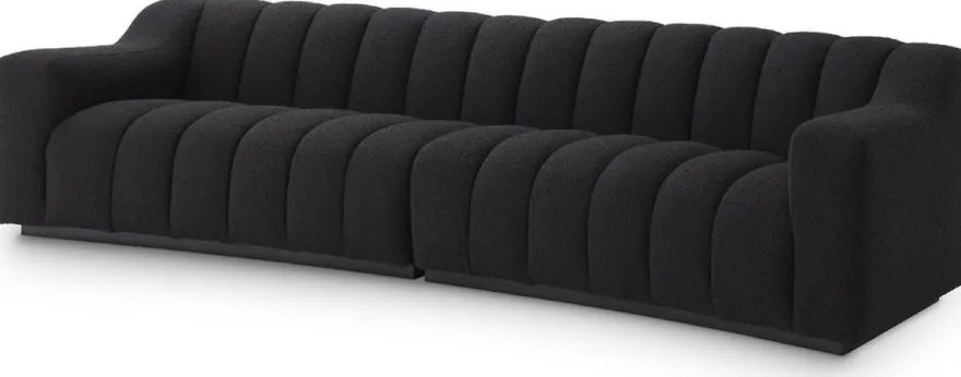 Casa Padrino Luxus Sofa Schwarz 300 x 100 x H. 78,5 cm - Leicht gebogenes Wohnzimmer Sofa - Hotel Sofa - Luxus Qualität