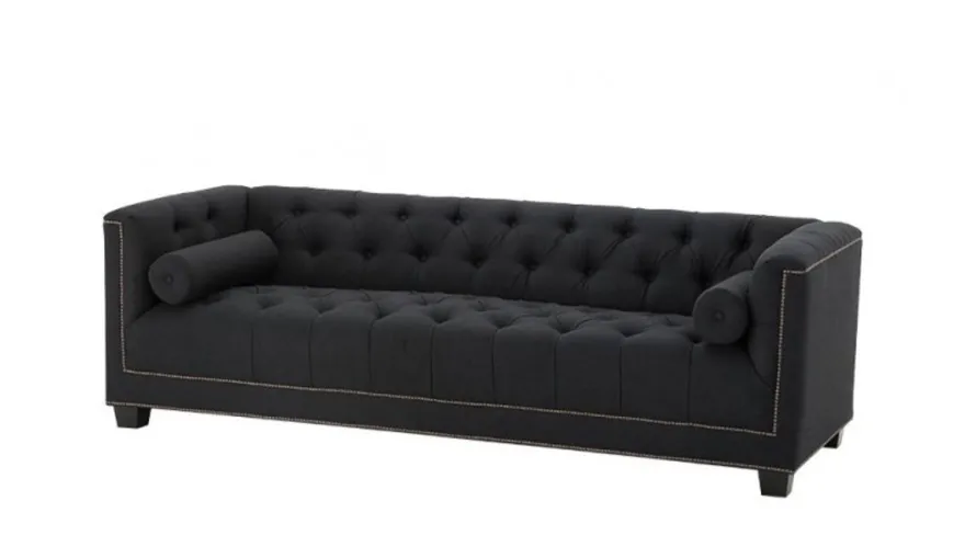 Casa Padrino Luxus Sofa 3 Sitzer - Panama Schwarz, Kiefer- und Birkenholz, 230 x 85 x 72 cm