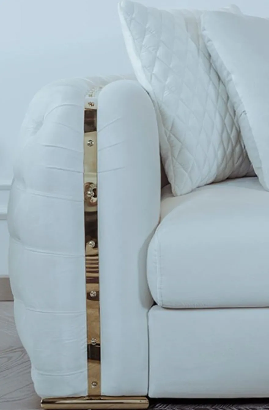 Casa Padrino Luxus Sofa Weiß / Gold 265 x 83 x H. 73 cm - Modernes Wohnzimmer Sofa - Wohnzimmer & Hotel Möbel - Luxus Kollektion