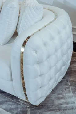 Casa Padrino Luxus Sofa Weiß / Gold 265 x 83 x H. 73 cm - Modernes Wohnzimmer Sofa - Wohnzimmer & Hotel Möbel - Luxus Kollektion