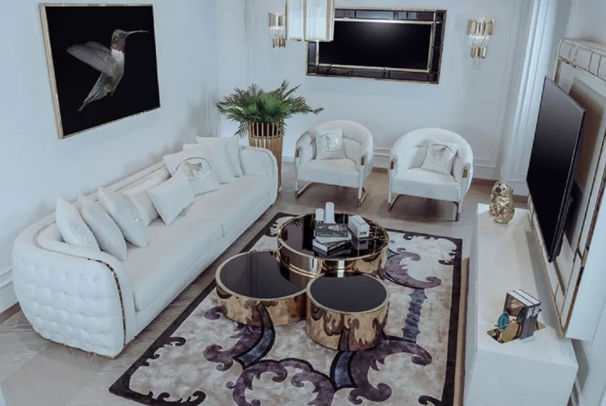 Casa Padrino Luxus Sofa Weiß / Gold 265 x 83 x H. 73 cm - Modernes Wohnzimmer Sofa - Wohnzimmer & Hotel Möbel - Luxus Kollektion
