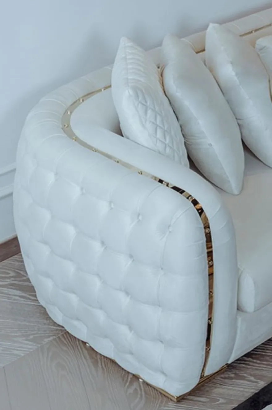 Casa Padrino Luxus Sofa Weiß / Gold 265 x 83 x H. 73 cm - Modernes Wohnzimmer Sofa - Wohnzimmer & Hotel Möbel - Luxus Kollektion