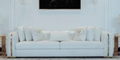 Casa Padrino Luxus Sofa Weiß / Gold 265 x 83 x H. 73 cm - Modernes Wohnzimmer Sofa - Wohnzimmer & Hotel Möbel - Luxus Kollektion