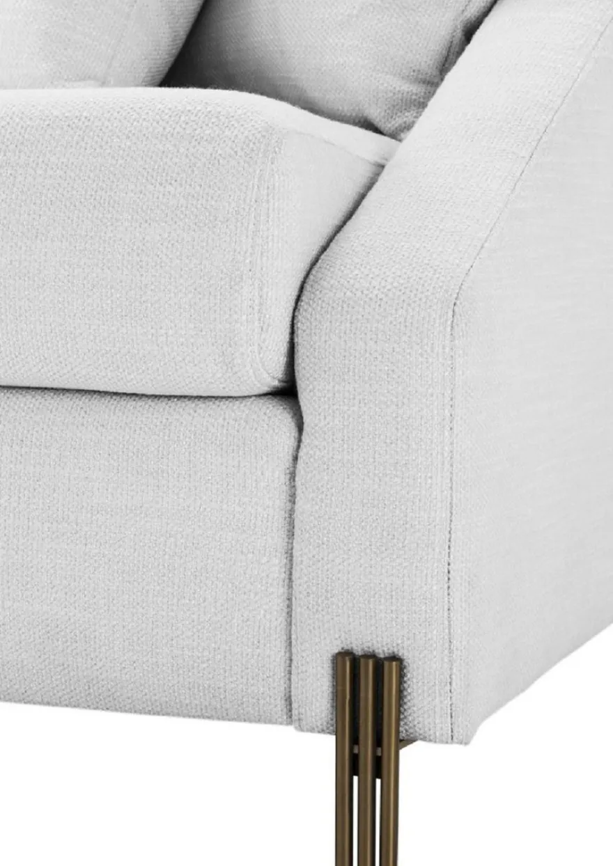 Casa Padrino Luxus Sofa Weiß / Messingfarben 223 x 94 x H. 73 cm - Wohnzimmer Sofa mit 4 Kissen - Luxus Möbel