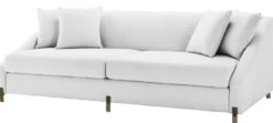 Casa Padrino Luxus Sofa Weiß / Messingfarben 223 x 94 x H. 73 cm - Wohnzimmer Sofa mit 4 Kissen - Luxus Möbel