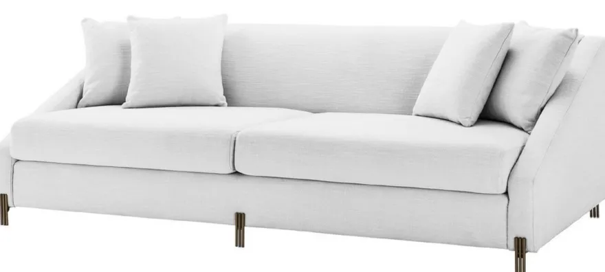 Casa Padrino Luxus Sofa Weiß / Messingfarben 223 x 94 x H. 73 cm - Wohnzimmer Sofa mit 4 Kissen - Luxus Möbel