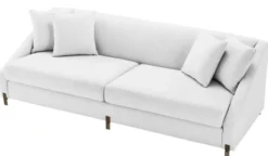 Casa Padrino Luxus Sofa Weiß / Messingfarben 223 x 94 x H. 73 cm - Wohnzimmer Sofa mit 4 Kissen - Luxus Möbel