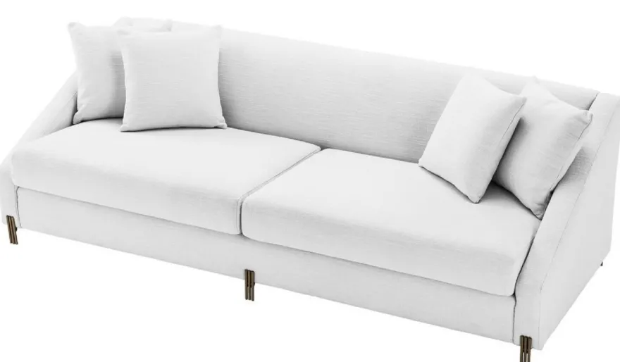 Casa Padrino Luxus Sofa Weiß / Messingfarben 223 x 94 x H. 73 cm - Wohnzimmer Sofa mit 4 Kissen - Luxus Möbel