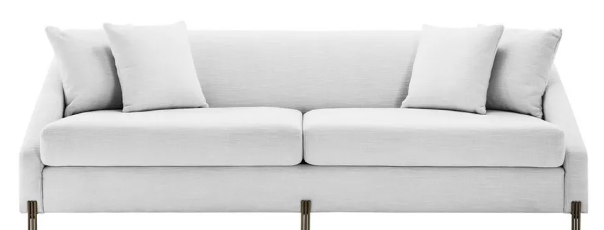 Casa Padrino Luxus Sofa Weiß / Messingfarben 223 x 94 x H. 73 cm - Wohnzimmer Sofa mit 4 Kissen - Luxus Möbel