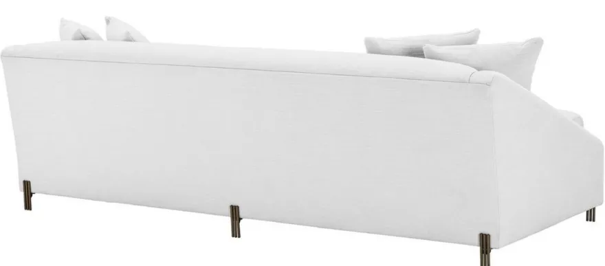 Casa Padrino Luxus Sofa Weiß / Messingfarben 223 x 94 x H. 73 cm - Wohnzimmer Sofa mit 4 Kissen - Luxus Möbel