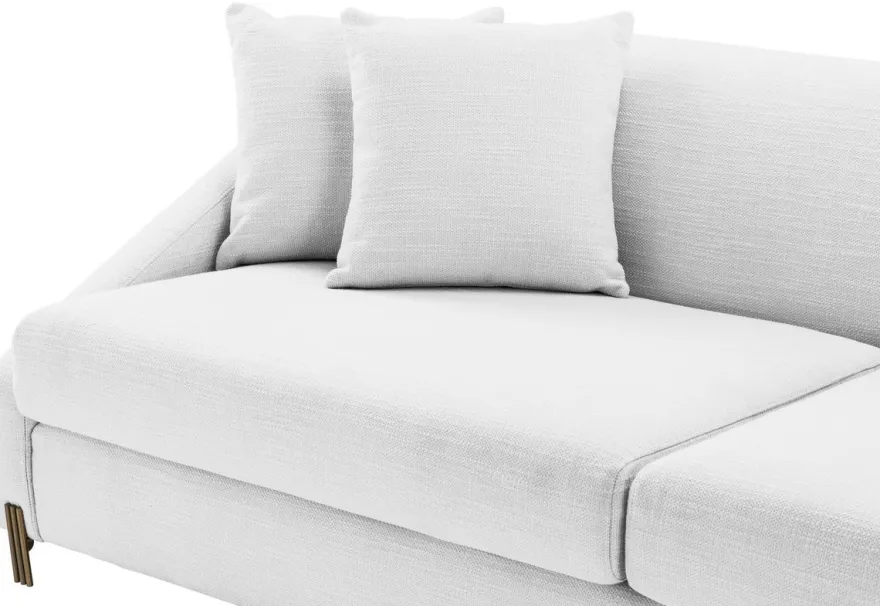 Casa Padrino Luxus Sofa Weiß / Messingfarben 223 x 94 x H. 73 cm - Wohnzimmer Sofa mit 4 Kissen - Luxus Möbel