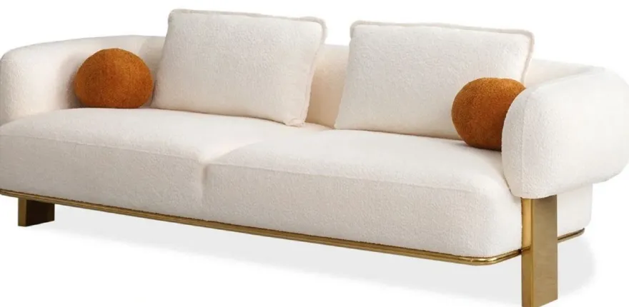 Casa Padrino Luxus Sofa Weiß / Messing 250 x 100 x H. 75 cm - Wohnzimmer Sofa - Hotel Sofa - Wohnzimmer Möbel - Hotel Möbel - Luxus Möbel - Luxus Einrichtung