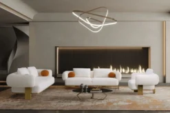 Casa Padrino Luxus Sofa Weiß / Messing 250 x 100 x H. 75 cm - Wohnzimmer Sofa - Hotel Sofa - Wohnzimmer Möbel - Hotel Möbel - Luxus Möbel - Luxus Einrichtung