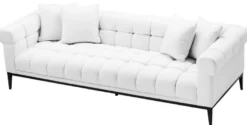Casa Padrino Luxus Sofa Weiß / Schwarz 240 x 98 x H. 69 cm - Wohnzimmer Sofa mit 4 Kissen - Wohnzimmer Möbel - Luxus Möbel