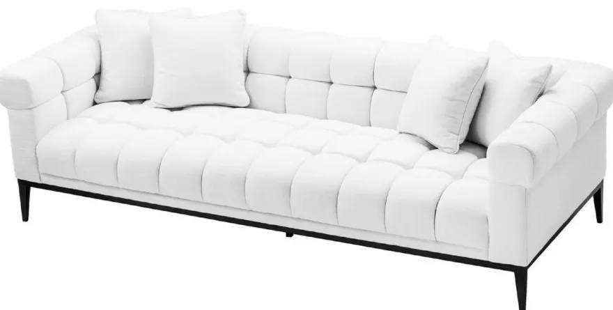 Casa Padrino Luxus Sofa Weiß / Schwarz 240 x 98 x H. 69 cm - Wohnzimmer Sofa mit 4 Kissen - Wohnzimmer Möbel - Luxus Möbel