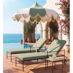 Casa Padrino Luxus Sonnenschirm Weiß / Grün Ø 200 x H. 250 cm - Hotel & Garten Möbel VPP